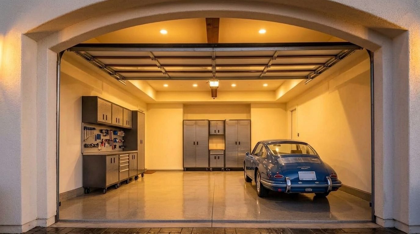 Denton Garage Door Repair Interior View of Custom Garage Door Overhead and Workshop